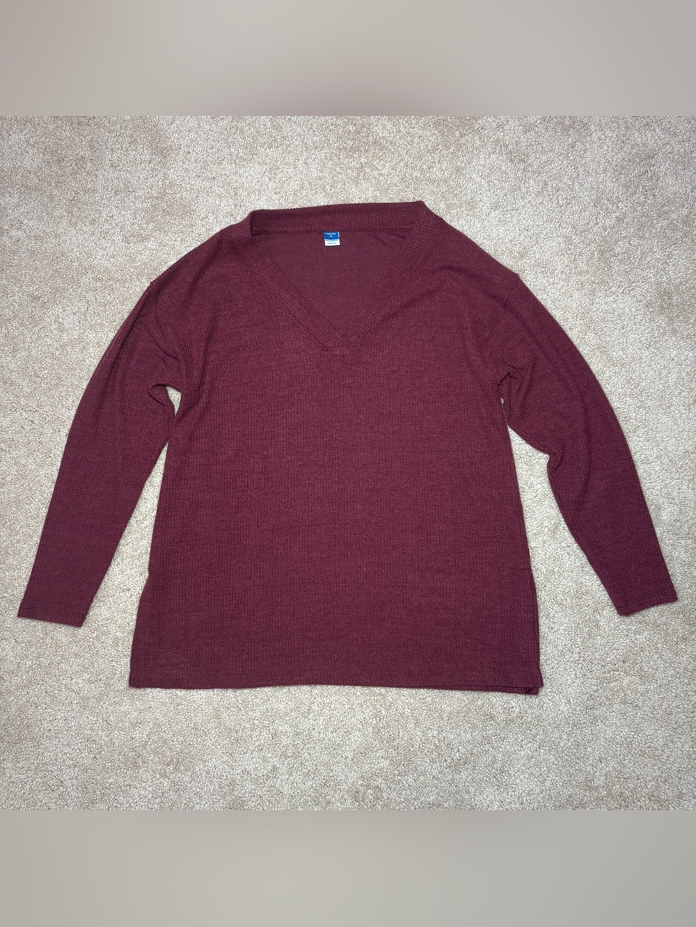 Old Navy Knit V-Neck Long Sleeve Plush Tee Sweater Solid Burgundy Women's XS